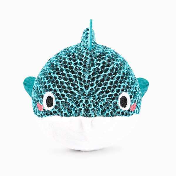 Pluszowy delfin HugSmart Ocean Pals dla psa, kolor turkusowy z uśmiechem, idealna zabawka do przytulania i aportowania.