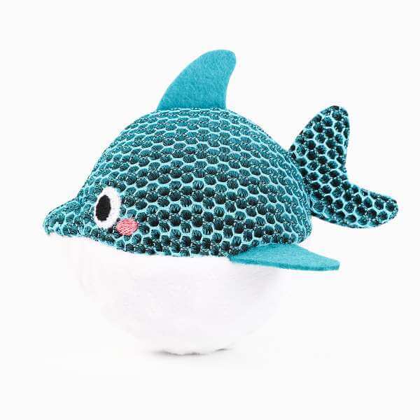 Pluszowa zabawka dla psa w kształcie delfina, niebieska z białym brzuchem, produkt HugSmart Ocean Pals, idealna do zabawy i tulenia
