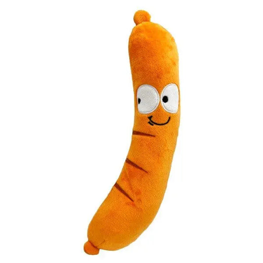 Pluszowa zabawka w kształcie kiełbaski z zabawną twarzą, kolor pomarańczowy, od firmy Huxley & Kent Lulubelles Power Plush, rozmiar L.