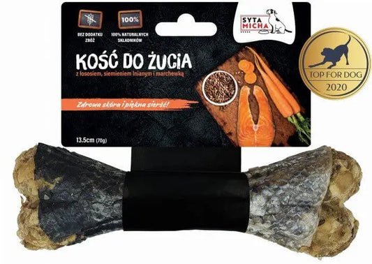 Kość do żucia dla psa z łososiem i marchewką, 13,5 cm, opakowanie nagroda "Top for Dog 2020".