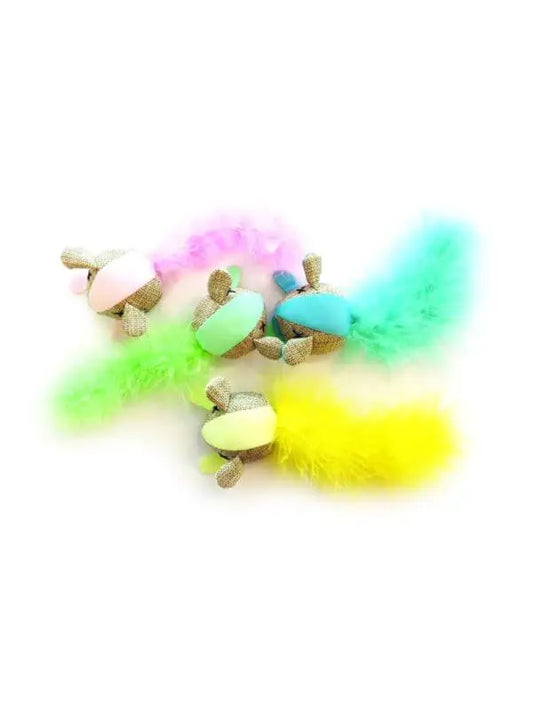 Kolorowe, fluorescencyjne zabawki dla kota z piórami, Zabawka MOUSE od M-Pets, idealne do zabawy i stymulacji kotów.